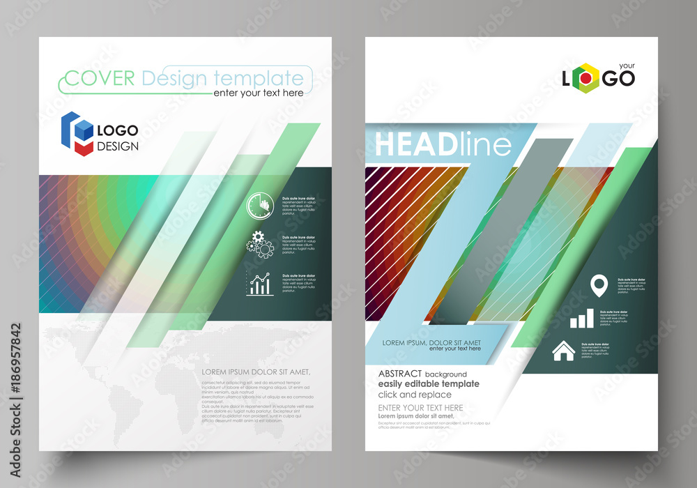 Business templates for brochure, flyer, booklet. Cover template, abstract vector layout in A4 size. Minimalistic design with circles, diagonal lines. Geometric shape, beautiful retro background Business templates for brochure, flyer, booklet. Cover template, abstract vector layout in A4 size. Minimalistic design with circles, diagonal lines. Geometric shape, beautiful retro background