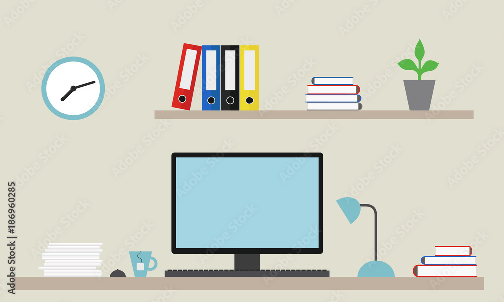Vector illustration of an office with equipment as a job for a manager Vector illustration of an office with equipment as a job for a manager