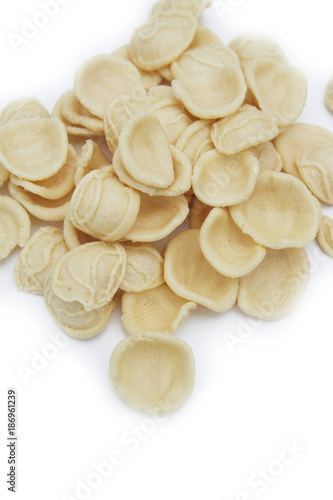Fresh orecchiette . Italian traditional pasta isolated on white background
