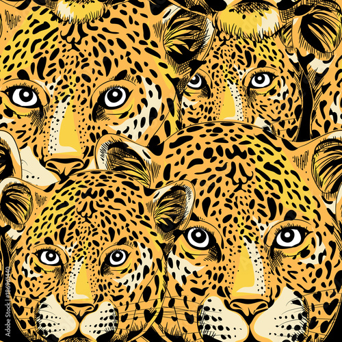 Leopard seamless pattern. Vector illustration on black background