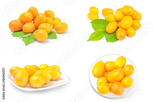Fototapeta Naklejka Na Ścianę i Meble -  Group of cumquats on white