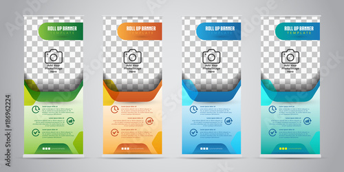 Business Roll Up Banner with 4 Various Color. Standee Design. Banner Template. Vector Illustration