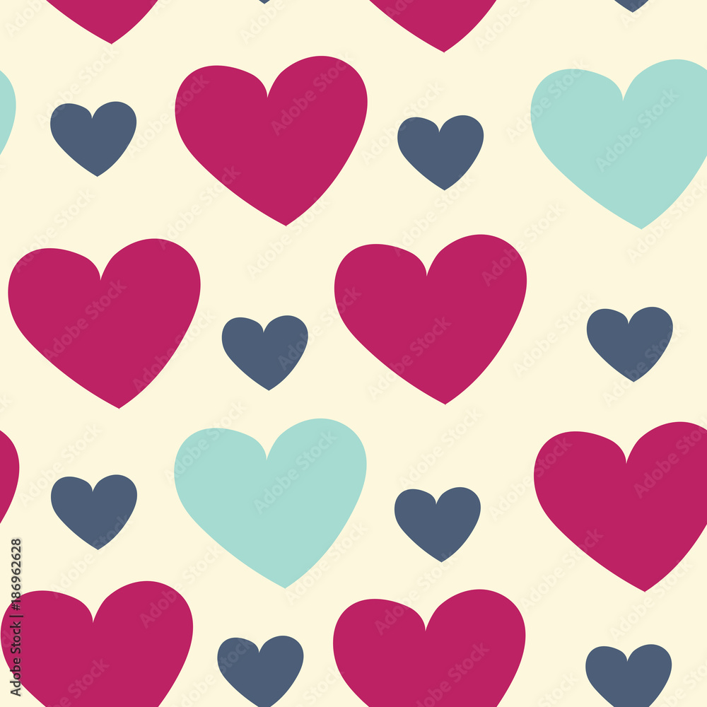 Seamless pattern with red hearts. Vector repeating texture.