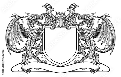 Dragon Shield Heraldic Crest Coat of Arms Emblem