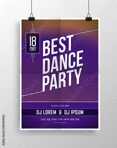 Vector dance party flyer design with eye-catching background.