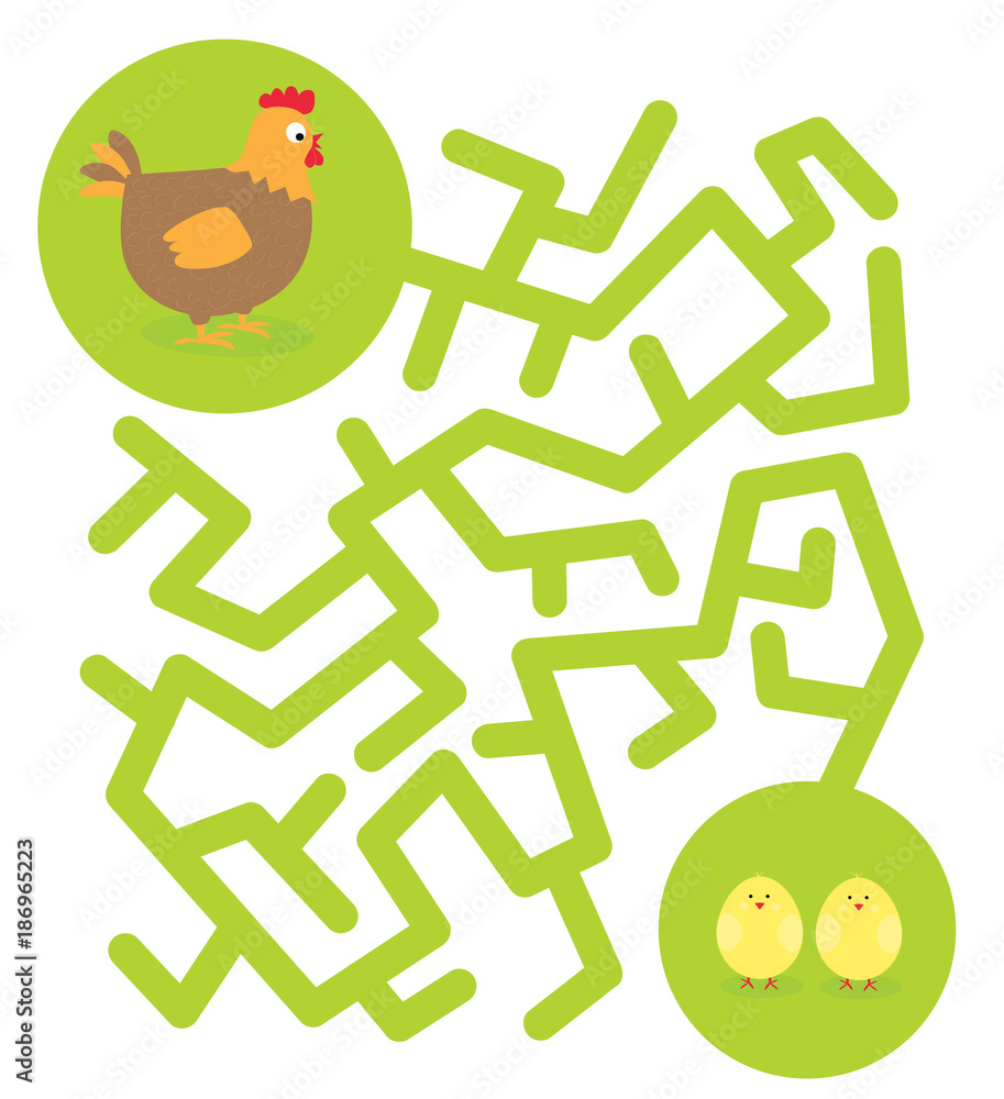 Easter/spring maze game for children with cute chicken