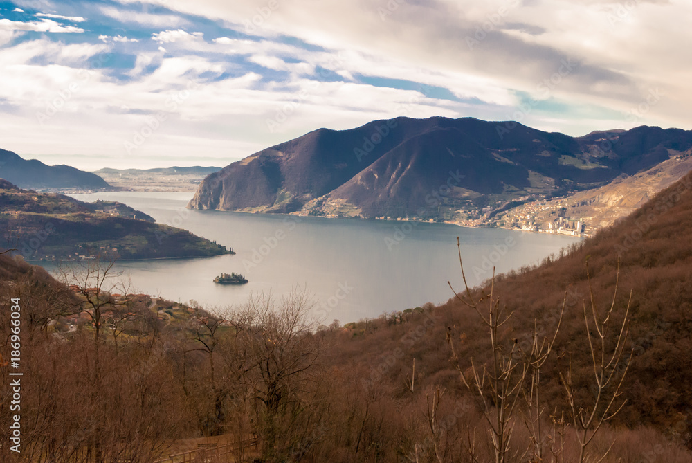Lake Iseo Italy, a view of the lake from the mountains around.