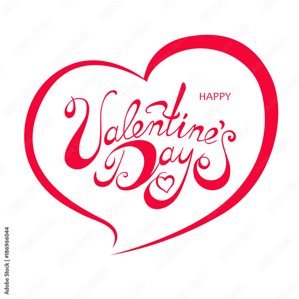 Fototapeta premium Silhouette lettering Happy Valentine’s Day inside heart shape frame. Vector illustration isolated on white background.