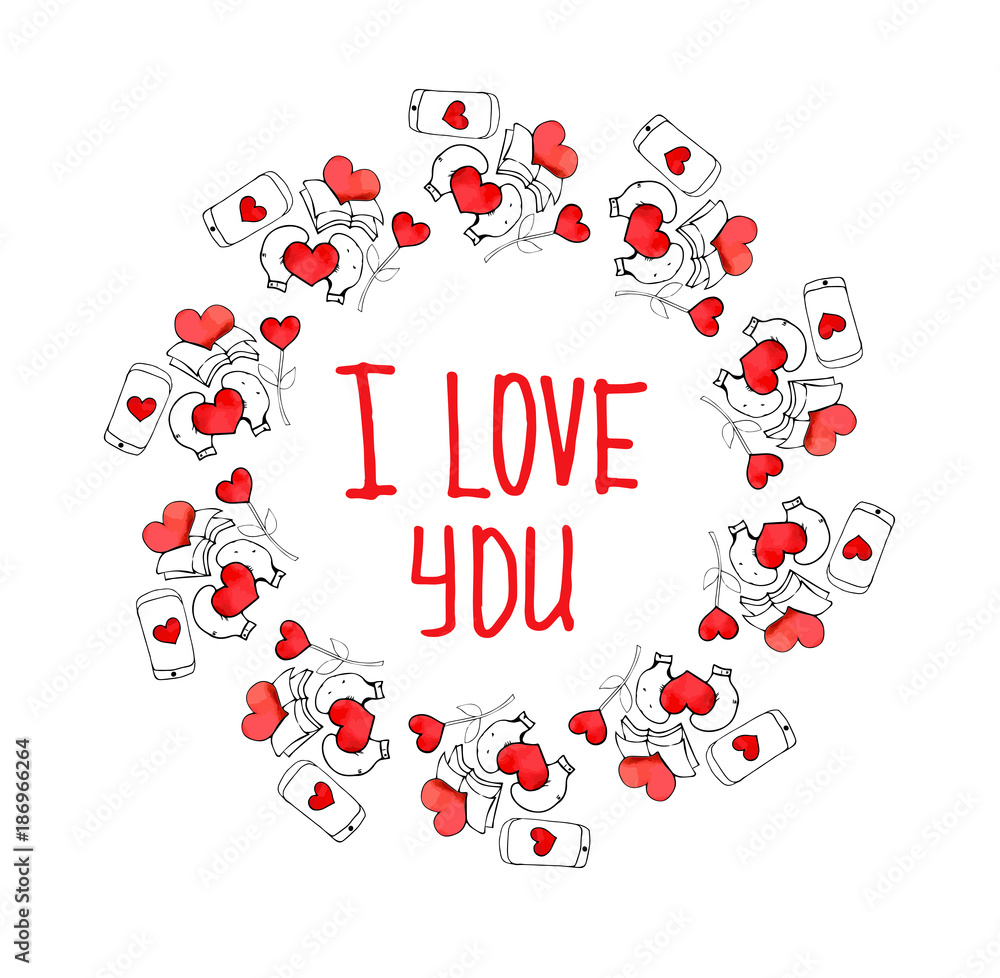 Valentine greeting card with wreath