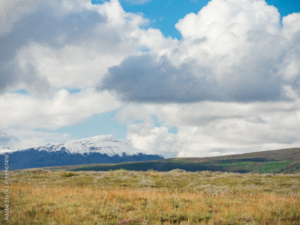 Landscape on Iceland with glaciers on the horizon Landscape on Iceland with glaciers on the horizon