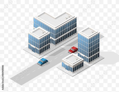Set of Isolated High Quality Isometric City Elements on Transparent Background