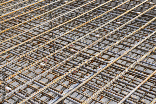 Close-up of reinforced concrete frame  in the construction site