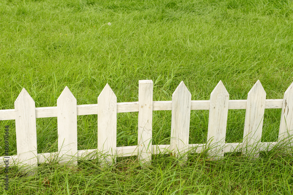 The white wooden fence in the park The white wooden fence in the park