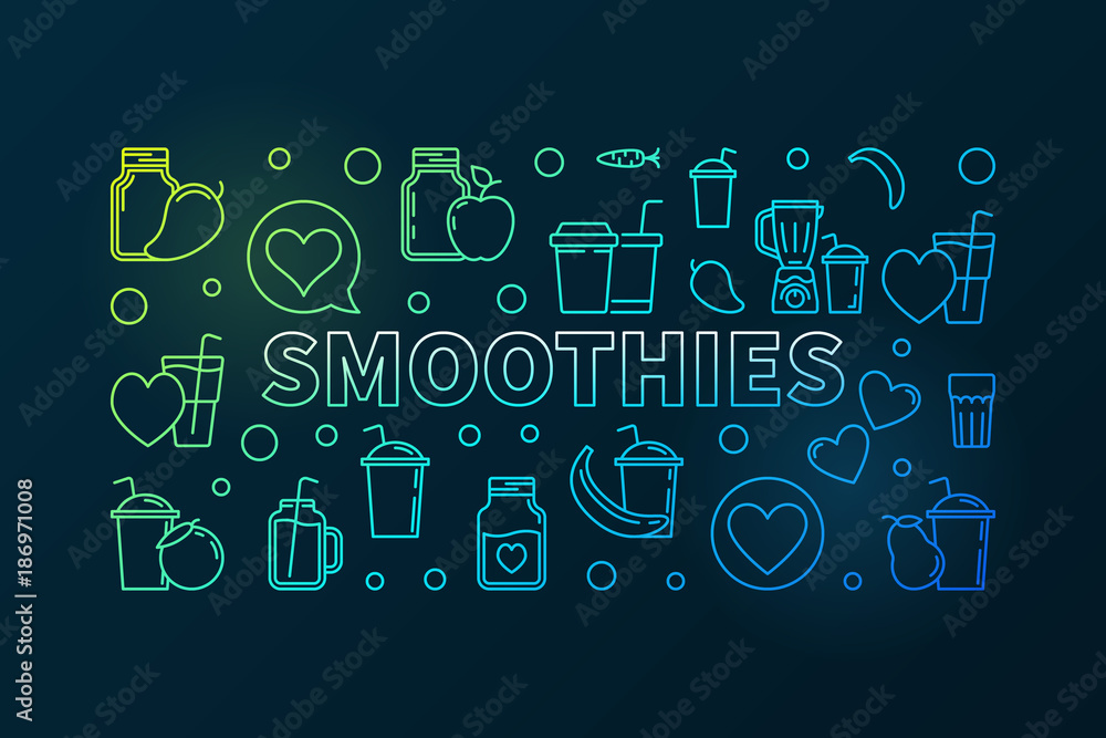 Smoothies vector colored banner. Vector line illustration
