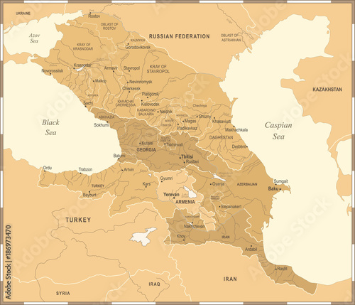 Caucasus Region Map - Vintage Vector Illustration