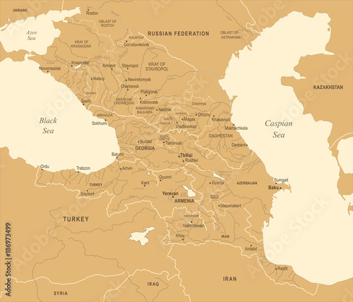 Caucasus Region Map - Vintage Vector Illustration