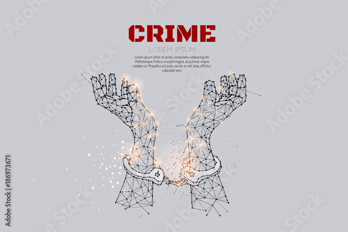 The particles, geometric art, line and dot of hand with handcuff