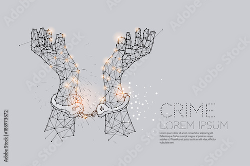 The particles, geometric art, line and dot of hand with handcuff