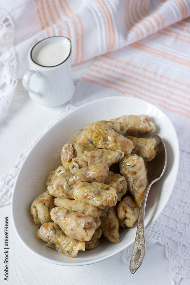 Cabbage rolls with meat, rice and vegetables. Dolma, sarma, sarmale, golubtsy or golabki. Cabbage rolls with meat, rice and vegetables. Dolma, sarma, sarmale, golubtsy or golabki.
