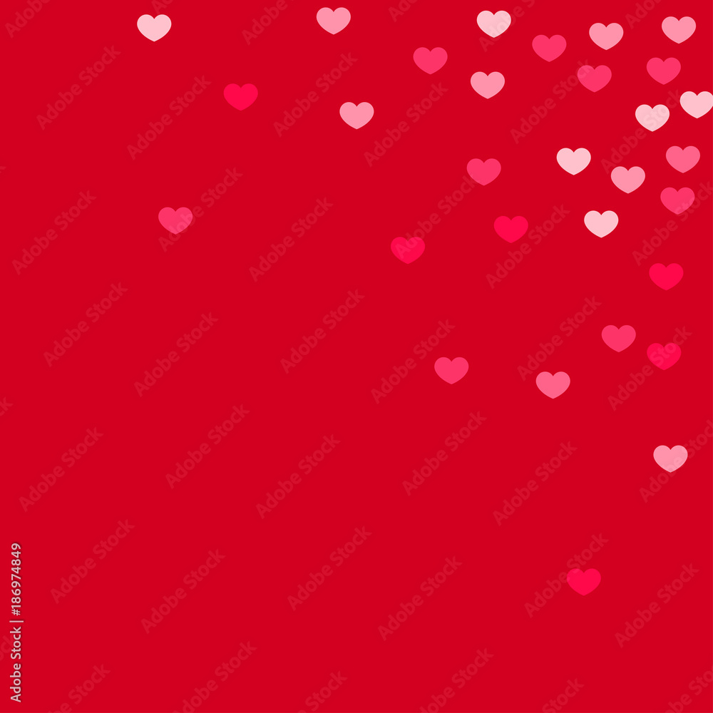 Pink Hearts Random Falling on White Background. Valentine's Day Pattern. 