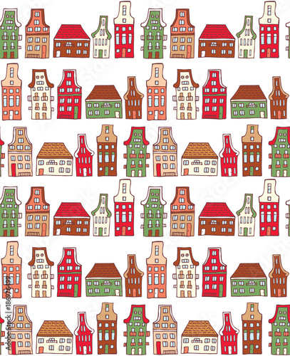 Seamless Pattern with Dutch Houses