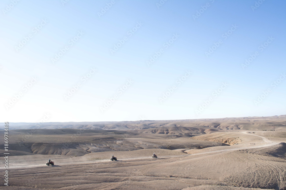 Morocco, Quadbikes in desert of Agafay Morocco, Quadbikes in desert of Agafay