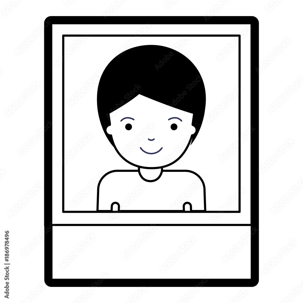 identification photo of man with short hair in black silhouette with thick contour identification photo of man with short hair in black silhouette with thick contour