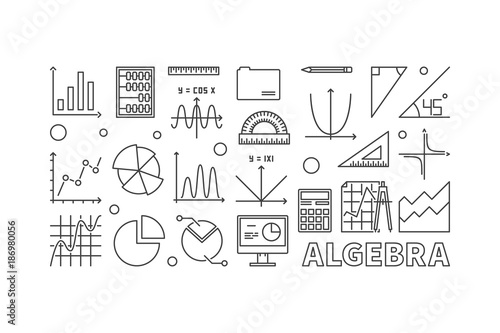 Algebra vector outline illustration or banner