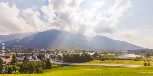 Austria, Tyrol, Seefeld in Tirol, townscape and Lake Seefelder See