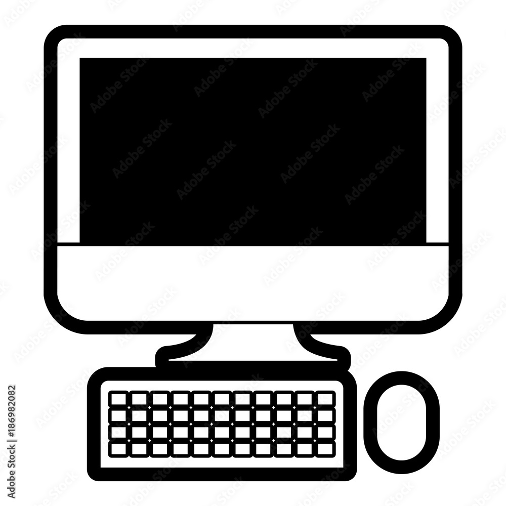 desktop computer icon in black silhouette with thick contour desktop computer icon in black silhouette with thick contour