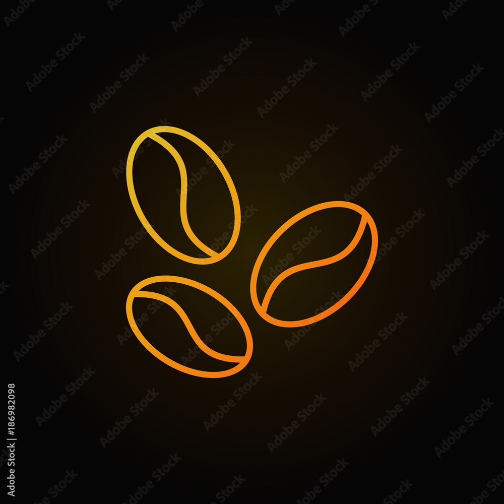 Coffee beans vector yellow line icon on dark background Coffee beans vector yellow line icon on dark background