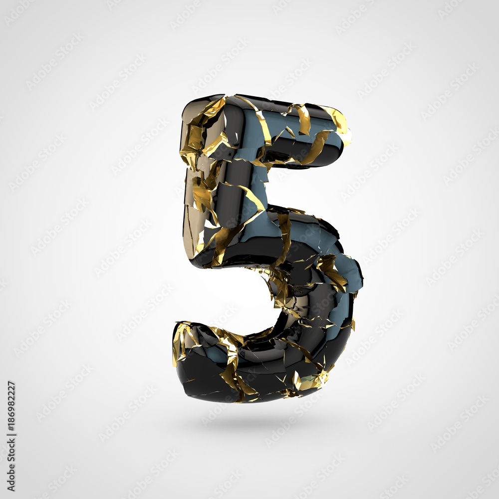 Cracked black number 5 with gold inside. Cracked black number 5 with gold inside.