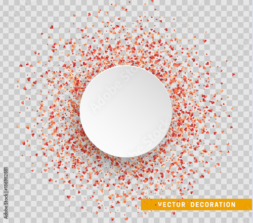 Banner with a place for the text is strewn with petals in the form of red hearts.