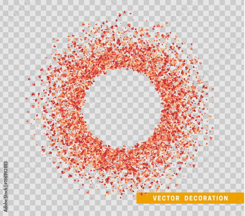 Banner with a place for the text is strewn with petals in the form of red hearts.