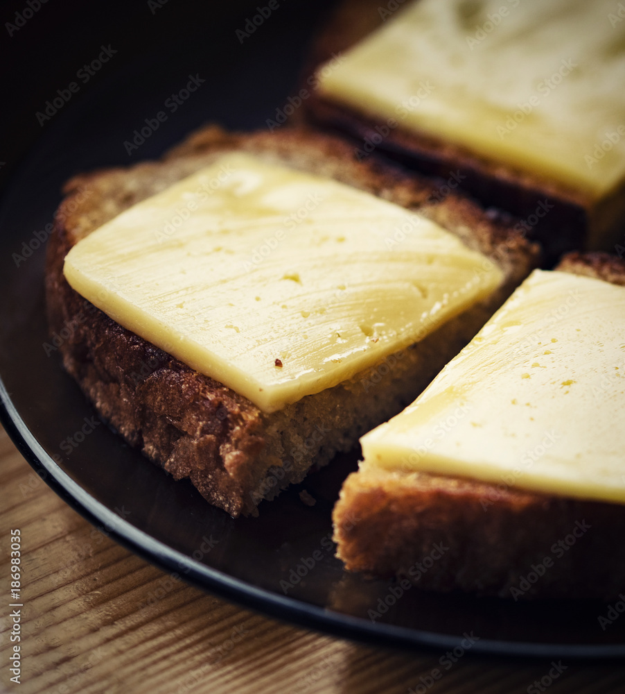 toast with cheese on a plate detail