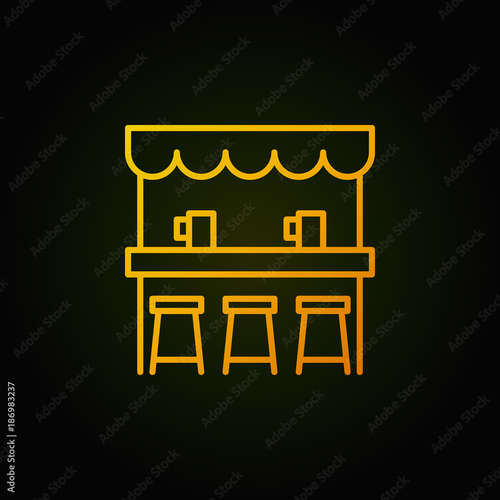 Fototapeta premium Street beer bar vector yellow icon or symbol in thin line style