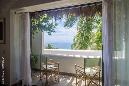 Mexico, Punta de Mita, view to the sea from loggia of a residential home