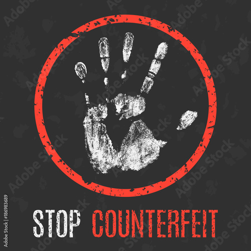 Vector illustration. Social problems. Stop counterfeit.