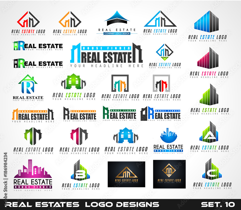 Naklejka premium Collection of Creative Real Estate Logo design for brand identity, company profile or corporate logos