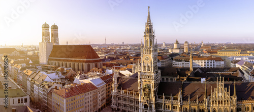 Church of Our Lady and new town hall at Marienplatz, Munich, Germany