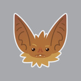 Bat emotional head. Vector illustration of bat-eared brown creature shows distrust emotion. Suspicious emoji.
