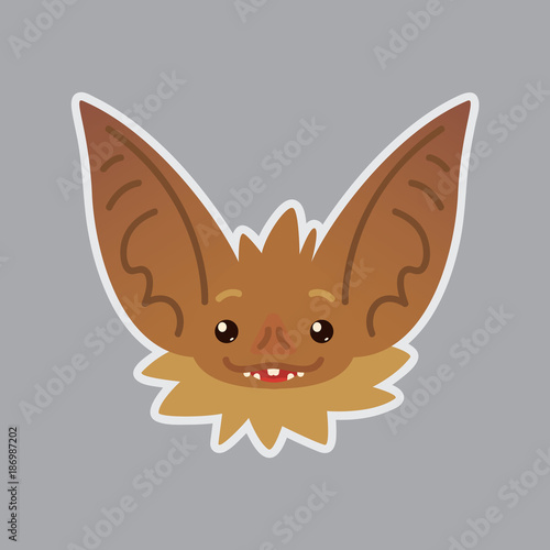 Bat emotional head. Vector illustration of bat-eared brown creature shows Happy emotion. Hope emoji.