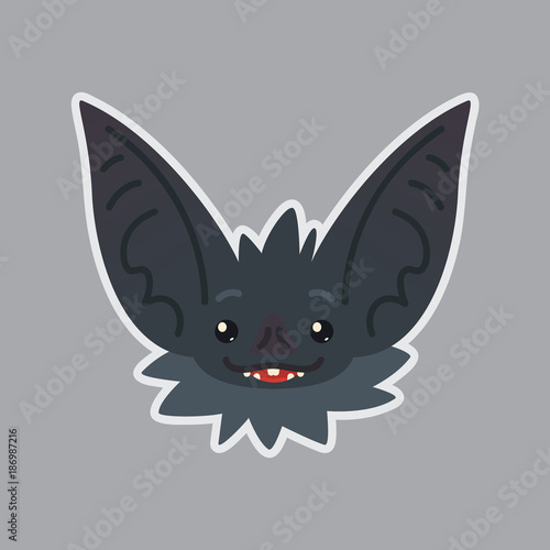 Bat sticker. Emoji. Vector illustration of cute Halloween bat vampire shows happy emotion. Hope.