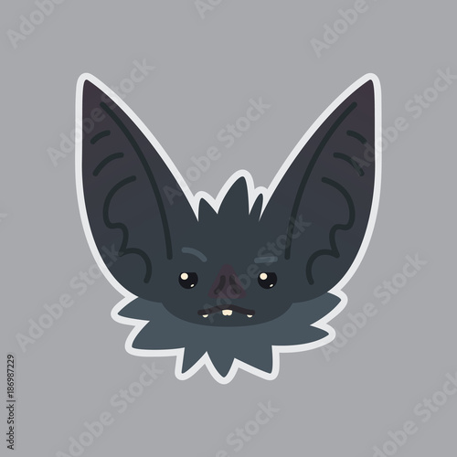 Bat sticker. Emoji. Vector illustration of cute Halloween bat vampire shows sad emotion. Weary.