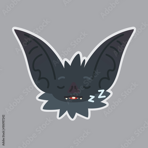 Bat sticker. Emoji. Vector illustration of cute Halloween bat vampire shows sleepy emotion. Rest.