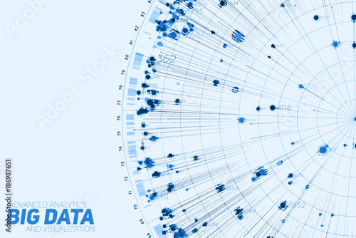 Blue Big data circular visualization. Futuristic infographic. Information aesthetic design. Visual data complexity. Complex data threads graphic. Social network representation. Abstract graph.