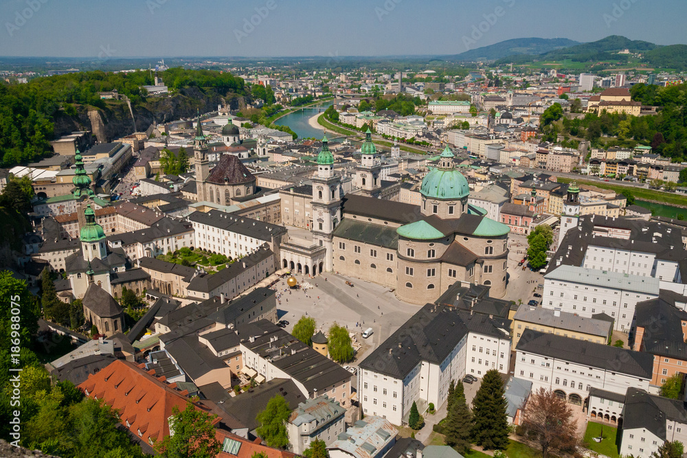 Great view over Salzburg's Old Town from the Festungsberg.