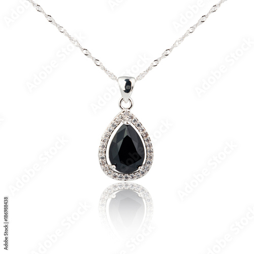 Black spinel Diamond pendant isolated on white