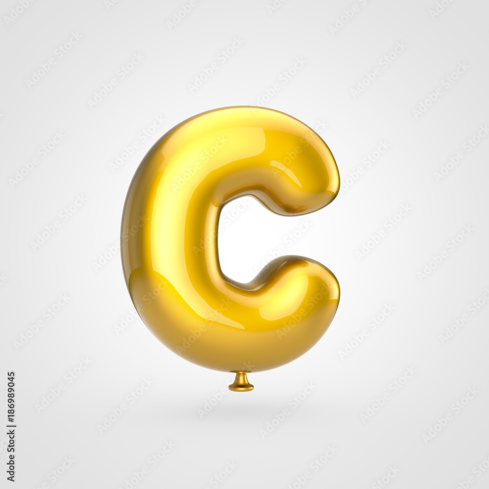 Glossy golden balloon letter C uppercase isolated on white background. Glossy golden balloon letter C uppercase isolated on white background.