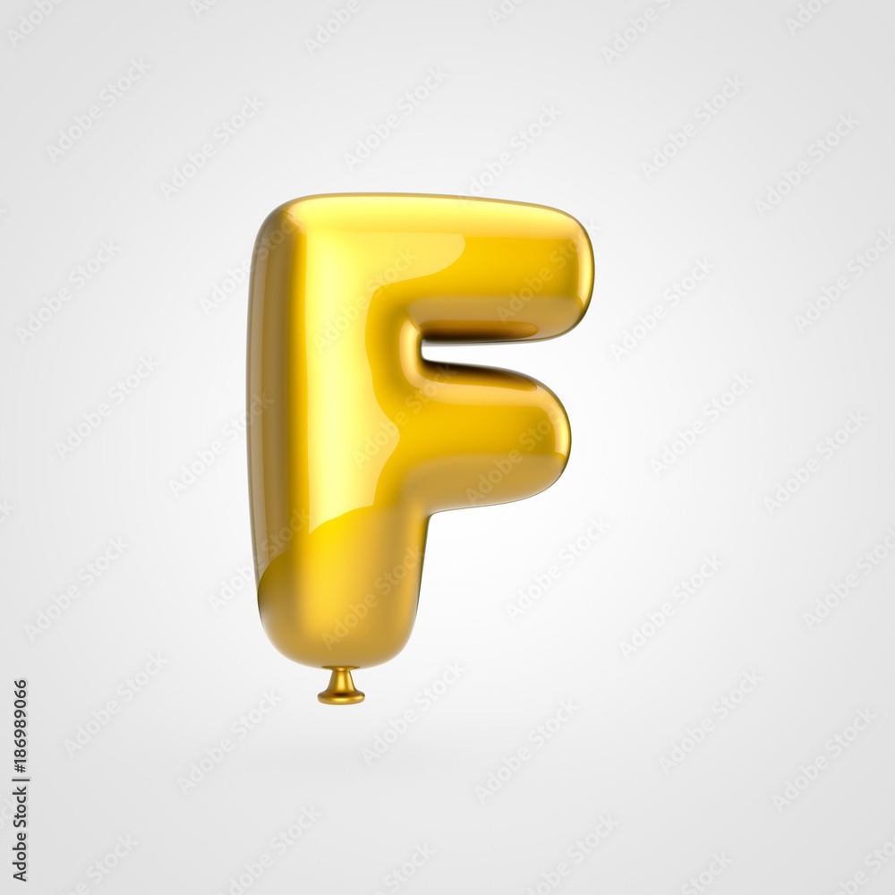 Glossy golden balloon letter F uppercase isolated on white background. Glossy golden balloon letter F uppercase isolated on white background.